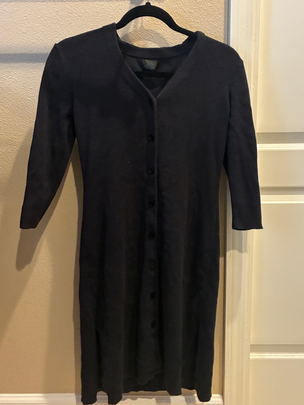 Frenchi Black Long-Sleeve Button-Front Knit Dress